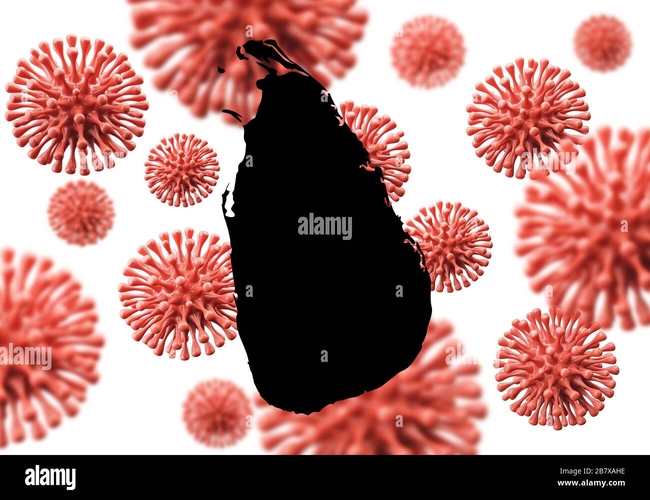 Sri Lanka map over a scientific virus microbe background. 3D Rendering Stock Photo
