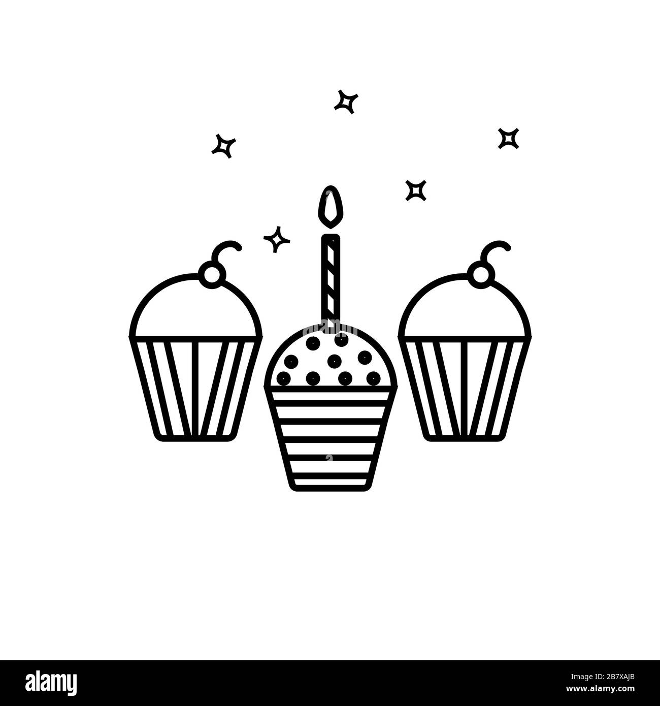 Simple Outline Birthday Party Cupcakes With One Candle Vector Icon Muffin Cake Pastry Icon Isolated On White Stock Vector Image Art Alamy