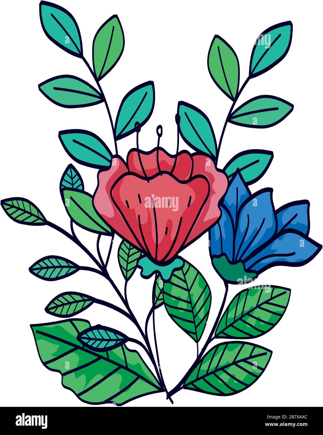 cute flowers with branches and leafs Stock Vector Image & Art - Alamy
