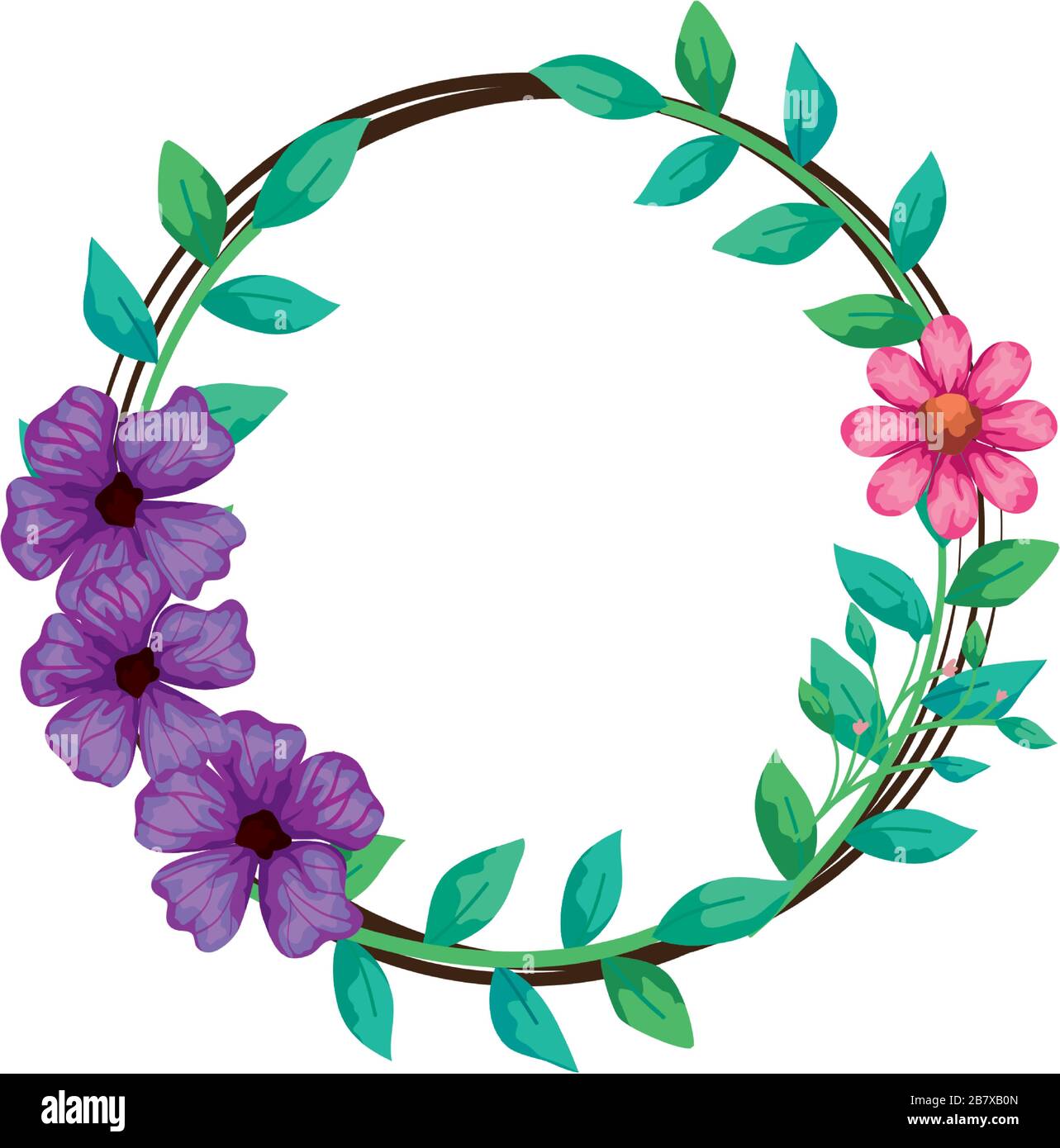 frame circular of flowers with branches and leafs Stock Vector Image ...