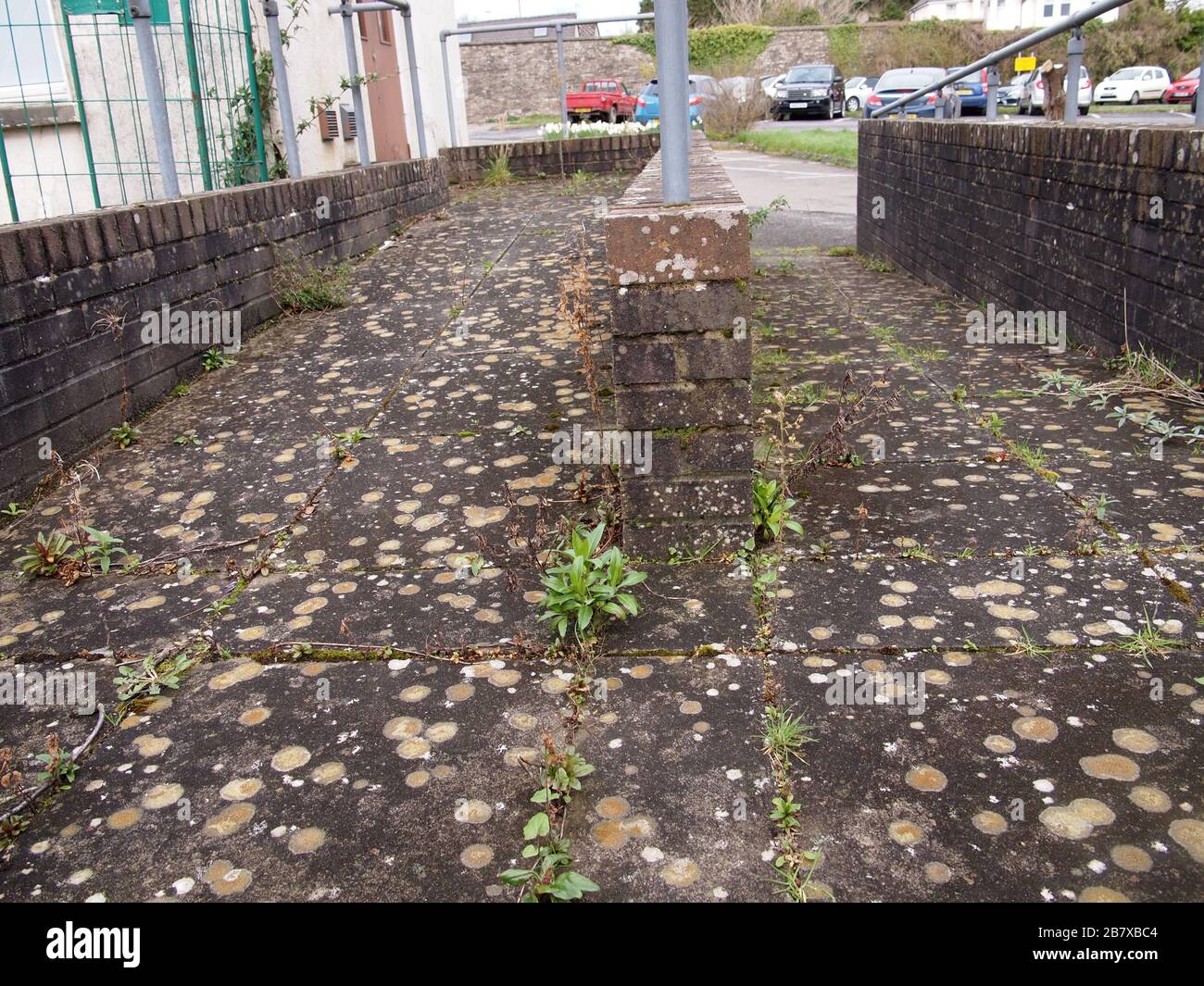 Wheelchair ramp outside derelict hospital, Cardigan, Wales Stock Photo