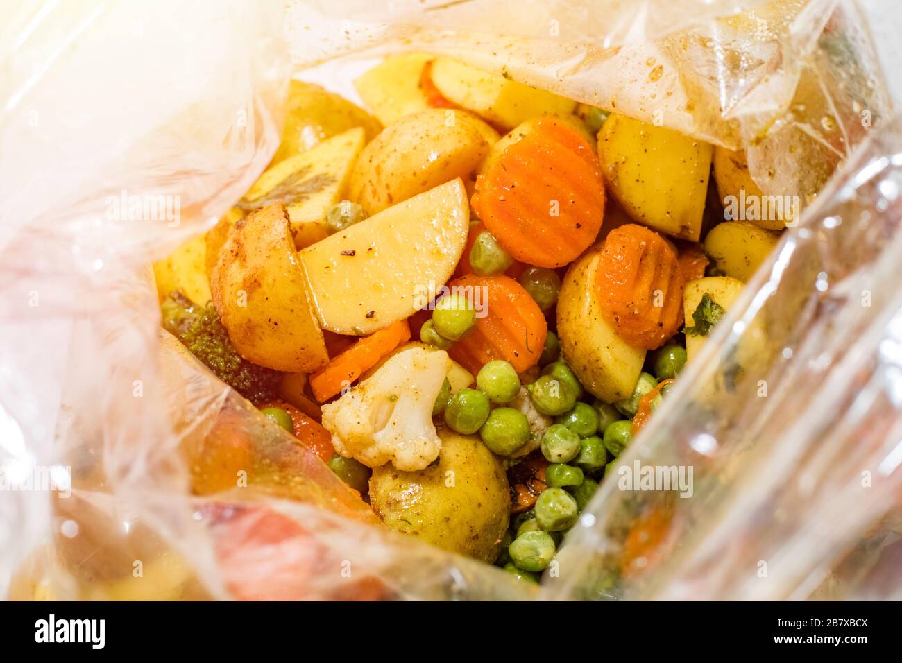 Baked vegetables in the oven baking bag. top view Stock Photo Alamy