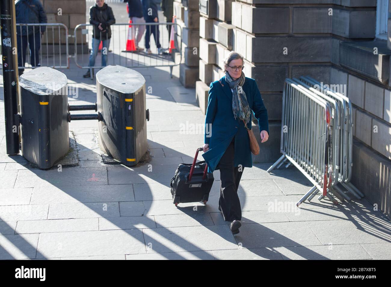 Edinburgh, UK. 18th Mar, 2020. Pictured: Shelagh McCall QC - Junior defence counsel. A packed crowd consisting of awaiting Media, Press photographers and onlookers wait for him outside of the court. Credit: Colin Fisher/Alamy Live News Stock Photo