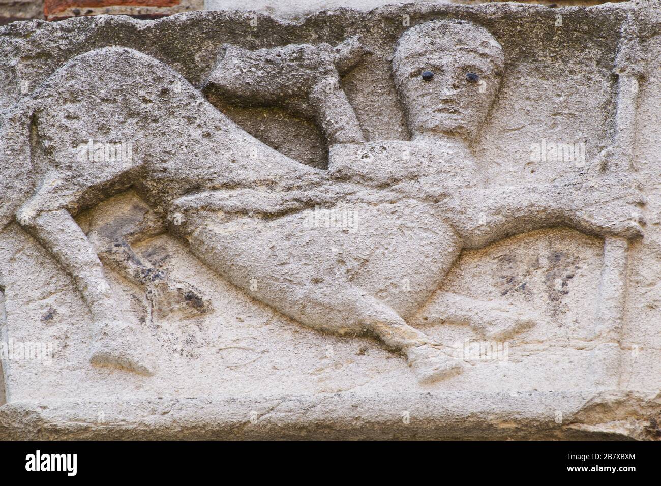 The Medieval Bestiary - Centaur- Fantastic Animals - Romanesque-style capital - Atrium of Ansperto - Basilica of Sant'Ambrogio - Milan Stock Photo
