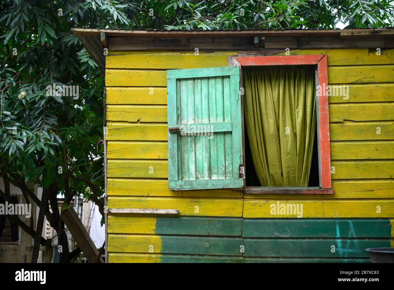 Window of traditional wooden house, Coxen Hole, Gravel Bay, Roatan