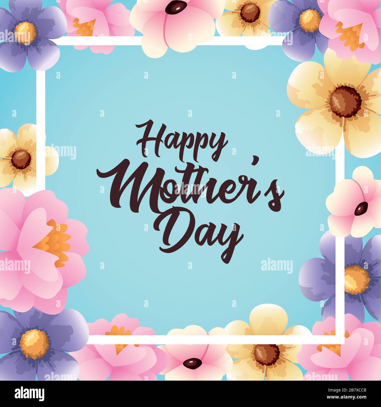 happy mothers day card with flowers square frame Stock Vector Image ...