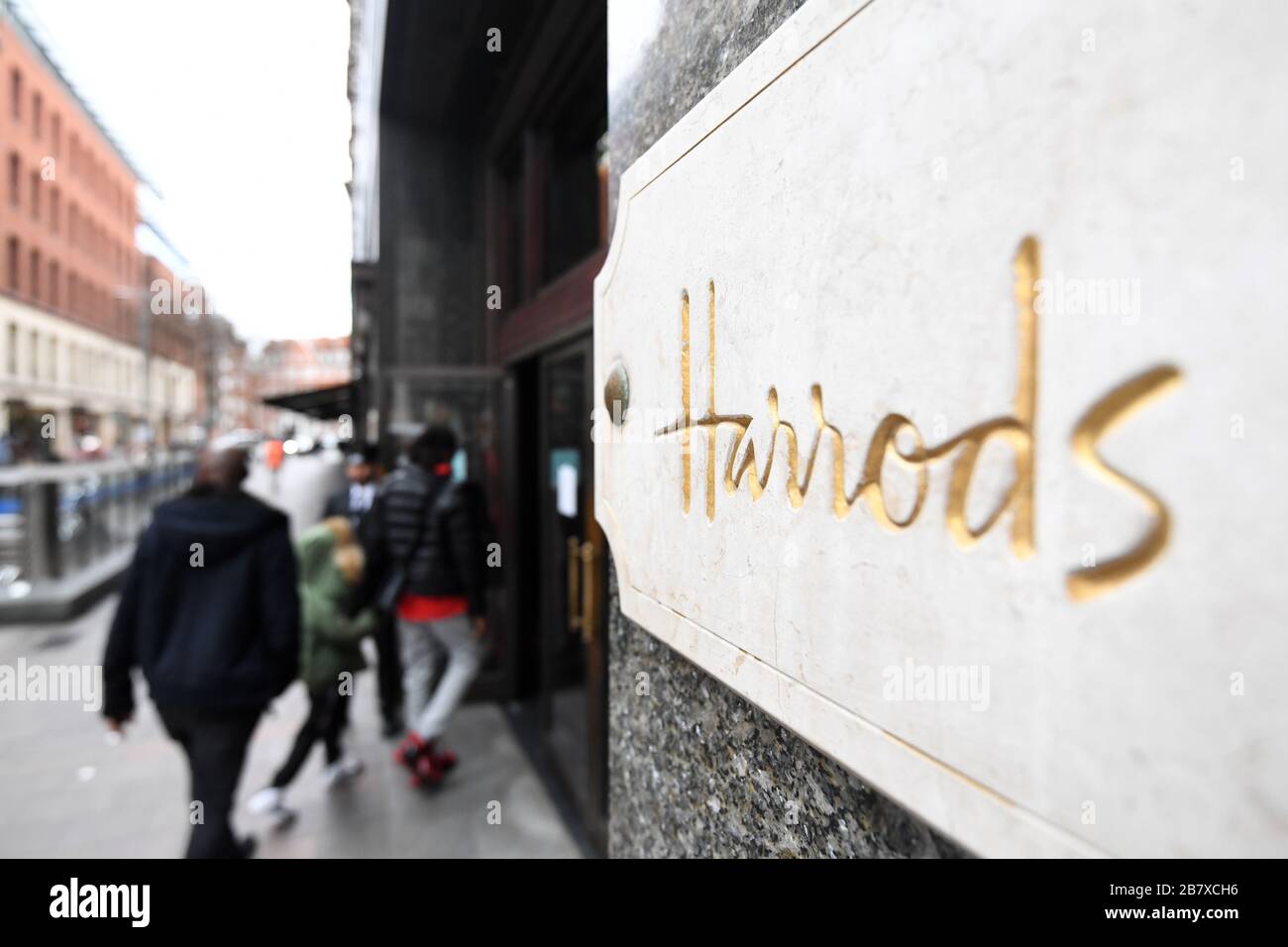 A view of Harrods in Knightsbridge, London after the department store cut back opening times. Stock Photo
