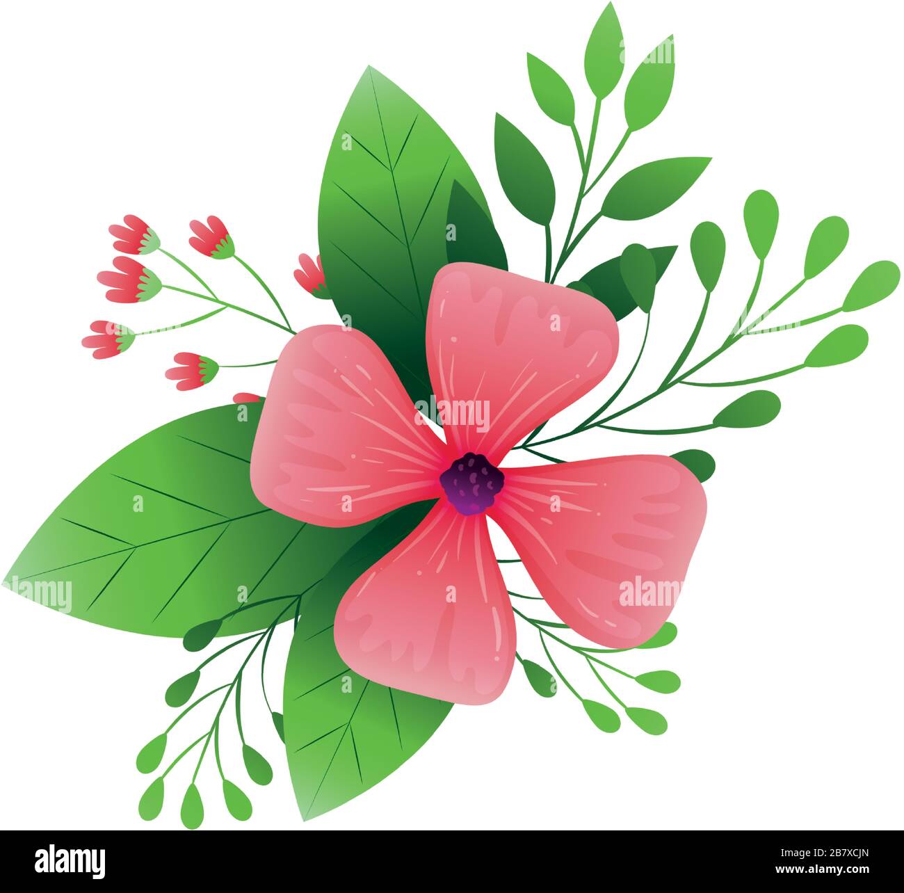 cute flower pink color with branches and leafs Stock Vector Image & Art ...