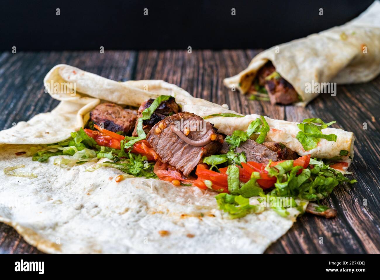 Turkish Shawarma Kebab with Cop Sis. Traditional Meat Dish Kebap Stock