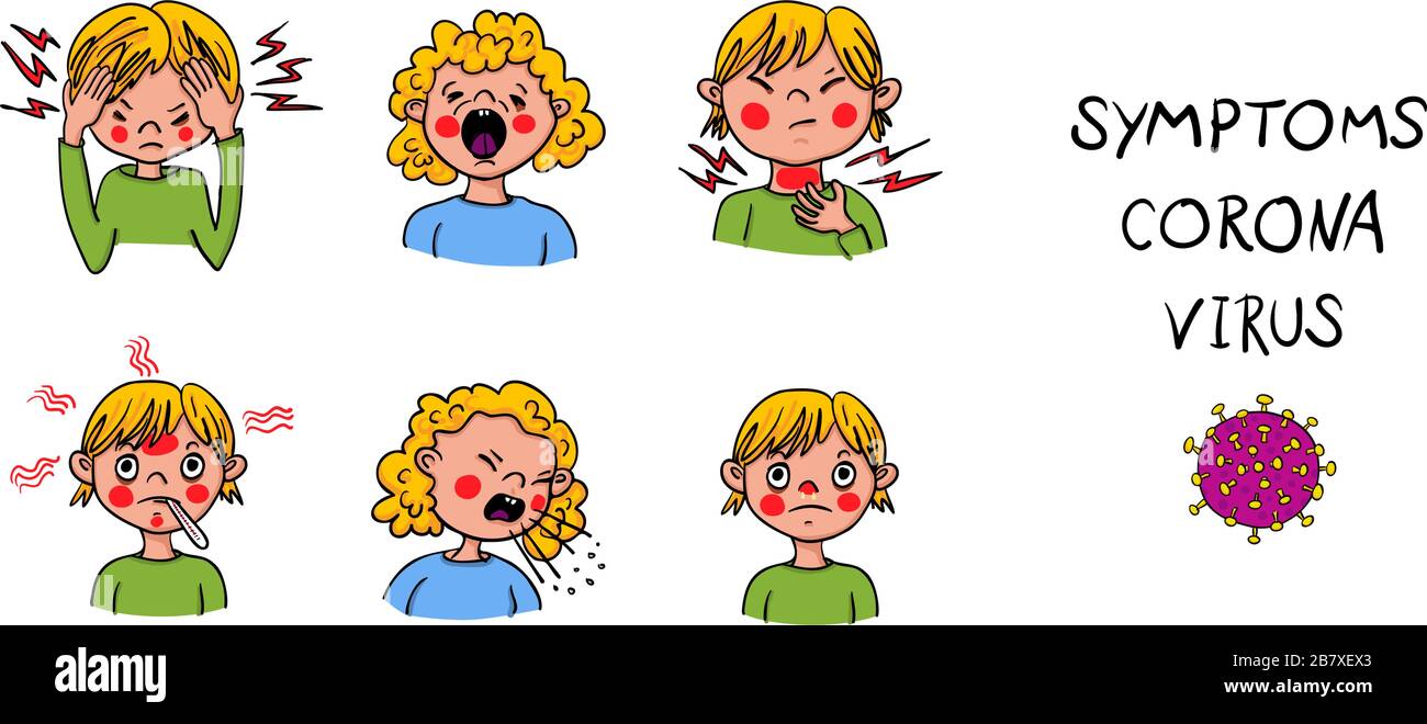 Showing Covid19 symptoms for children like fever, coughing, headache