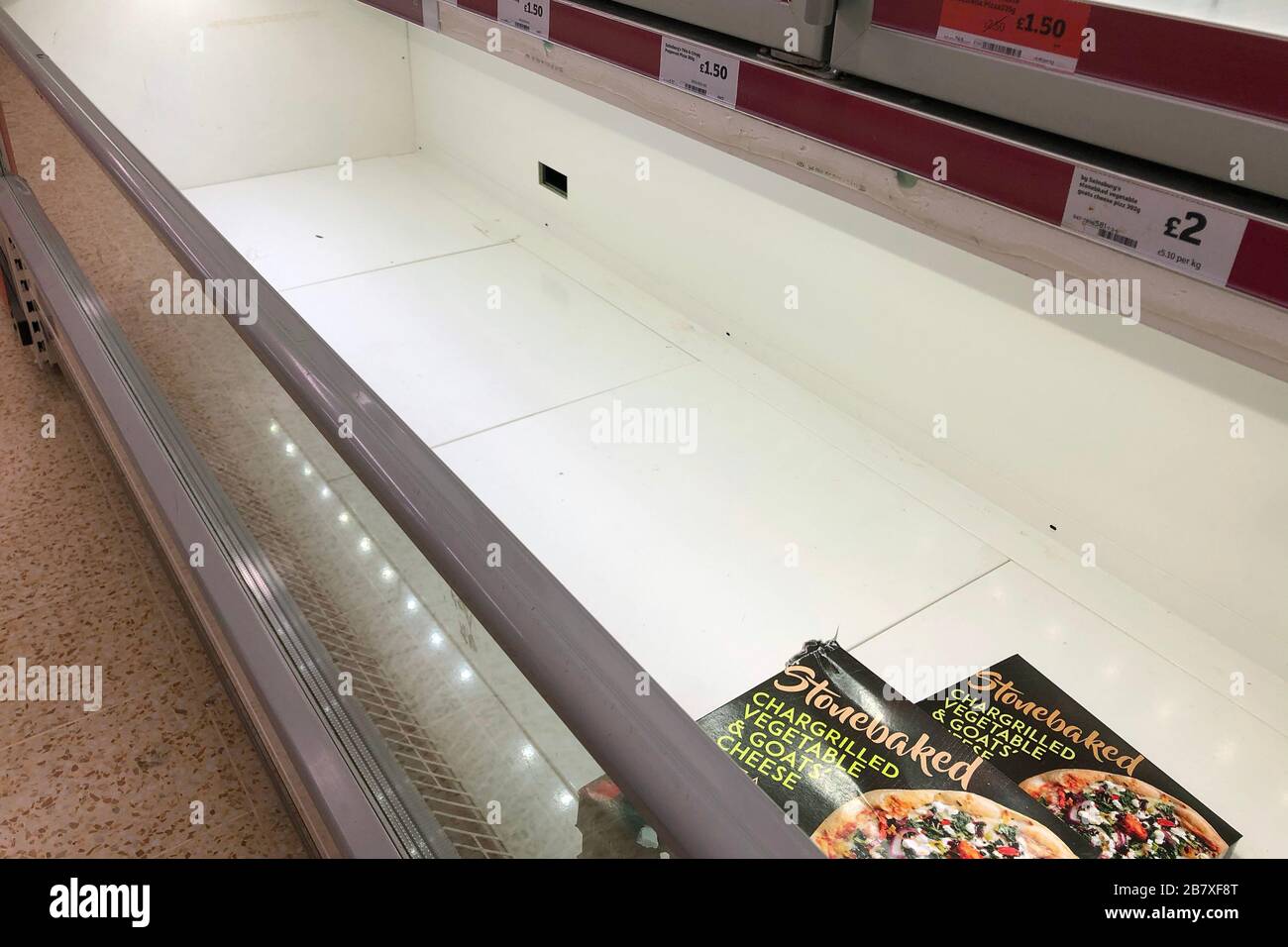 Empty shelves in a Sainsburys store on March 18, 2020 in Upton, Wirral