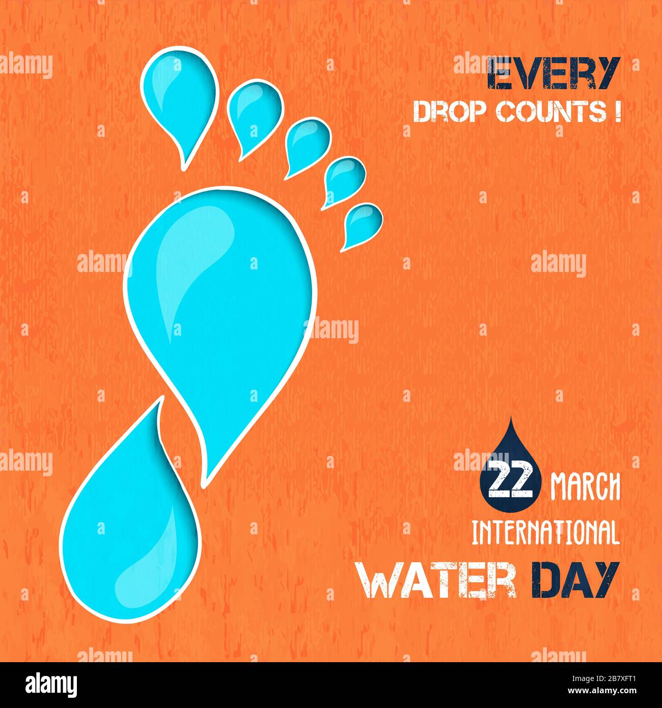 World water day greeting card of carbon footprint made with waters drop for health and nature care awareness. 22 March environment event campaign illu Stock Vector