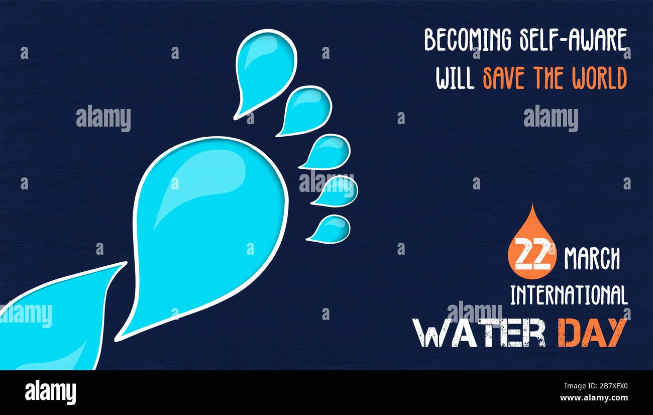 World water day web banner of carbon footprint made with waters drop for health and nature care awareness. 22 March environment event campaign illustr Stock Vector