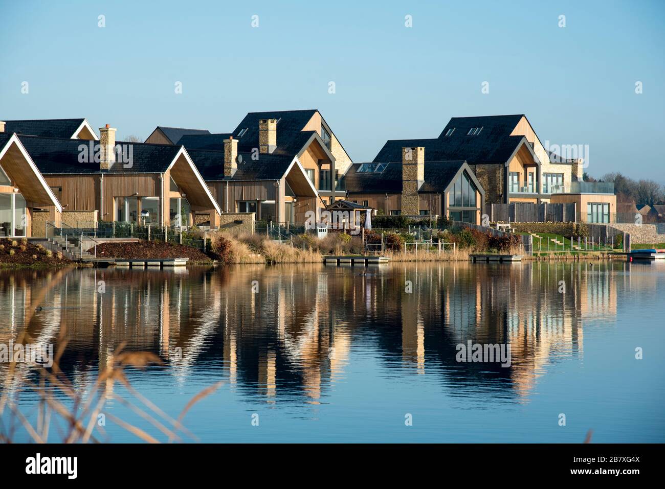Lakeside housing development in Cotswold Water Park, England, UK Stock Photo