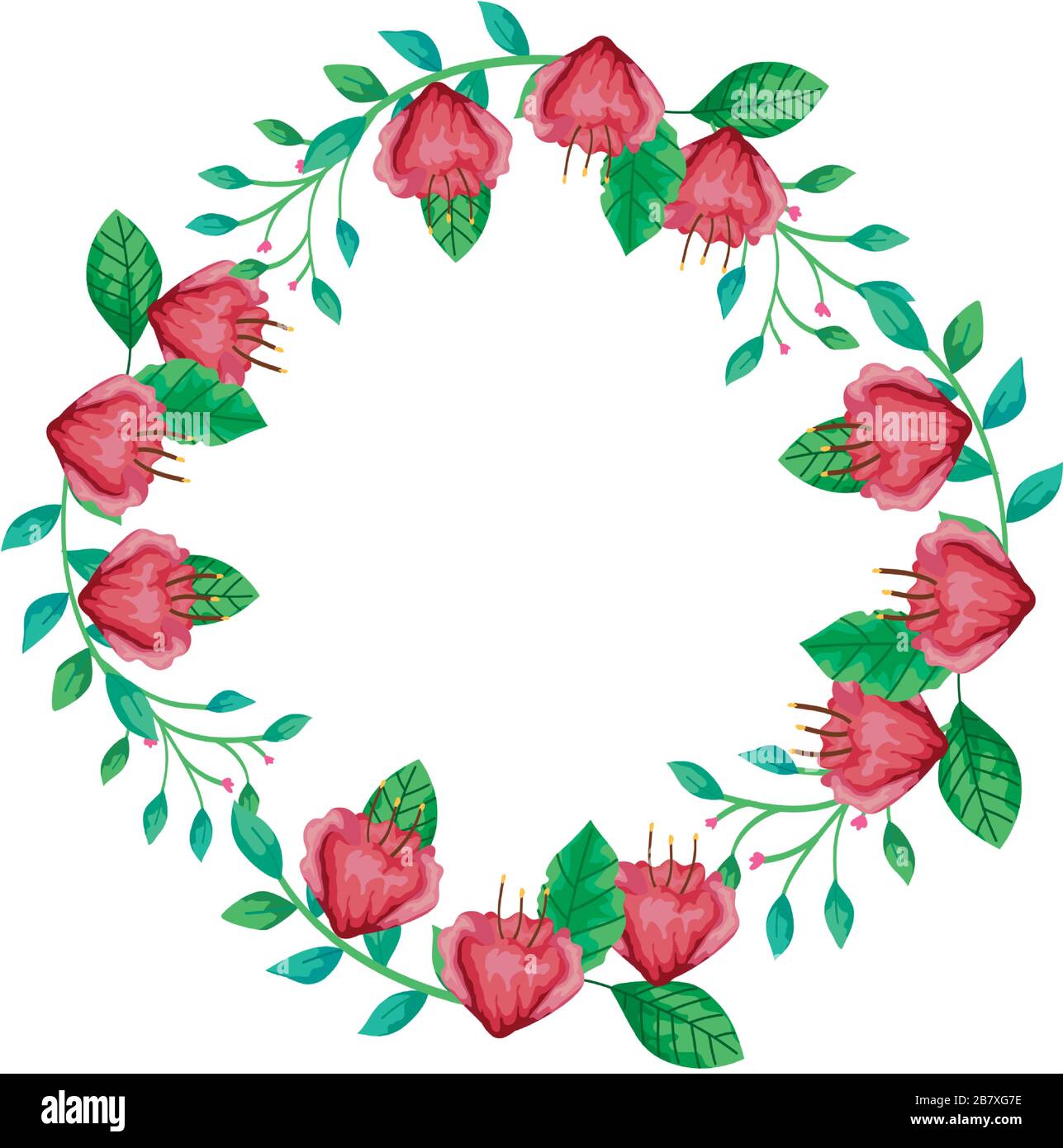 frame circular of flowers red with branches and leafs Stock Vector ...