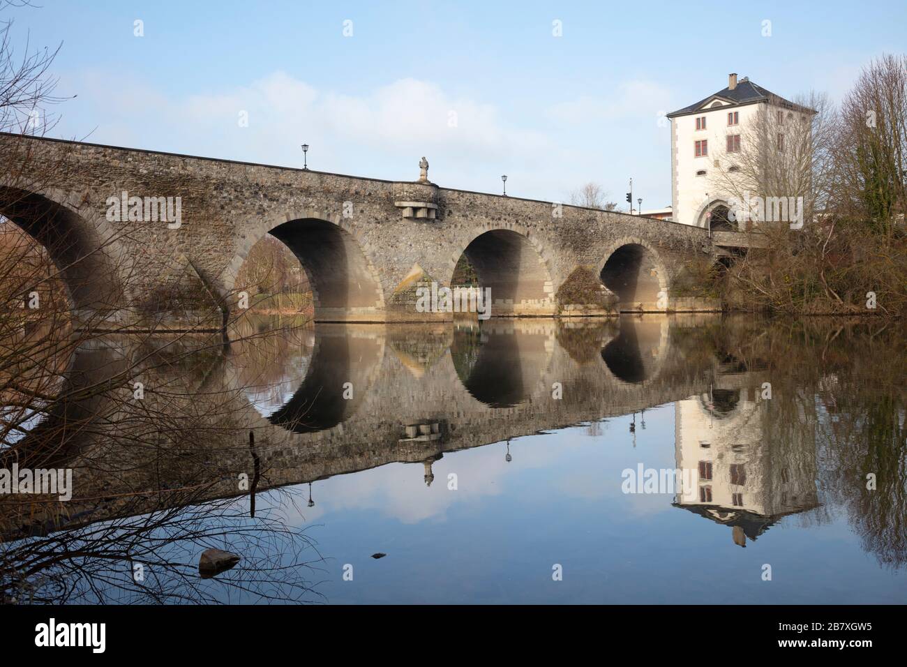 Old Lahn bridge with bridge tower, Limburg an der Lahn, Hesse, Germany, Europe Stock Photo