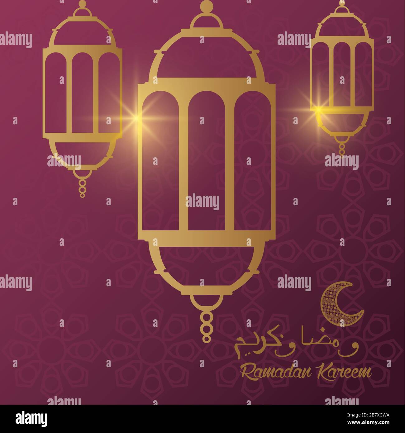 ramadan kareem card with lanterns hanging and moon Stock Vector Image ...