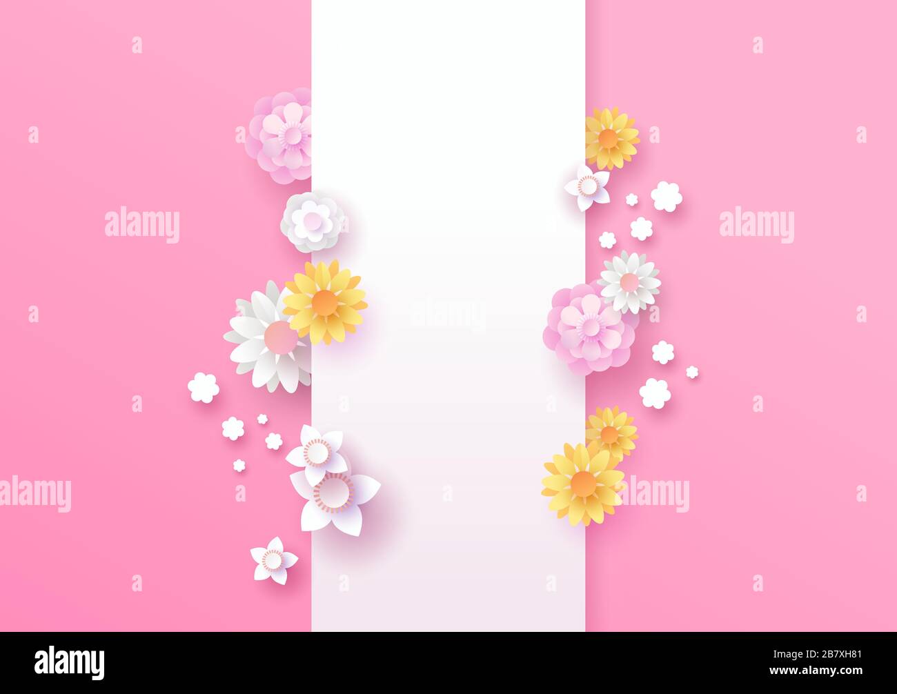 papercut flower template with empty vertical white frame spring season pink background beautiful paper cut flowers in modern 3d cutout origami style stock vector image art alamy