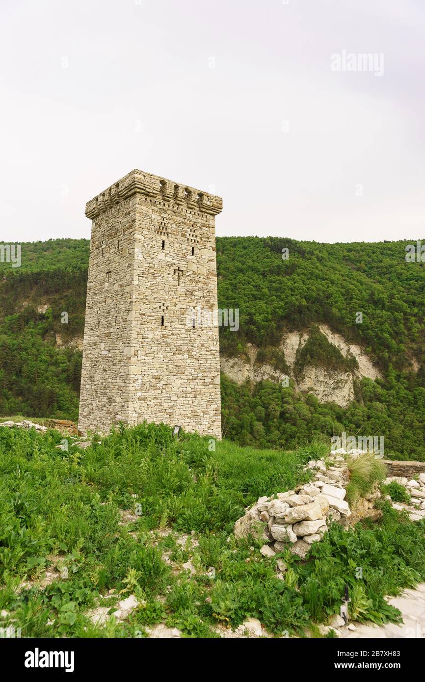 Restored Khoi residential tower, XIV-XVI centuries on the territory of the settlement of the same name. On top of this tower is crowned with a solid m Stock Photo