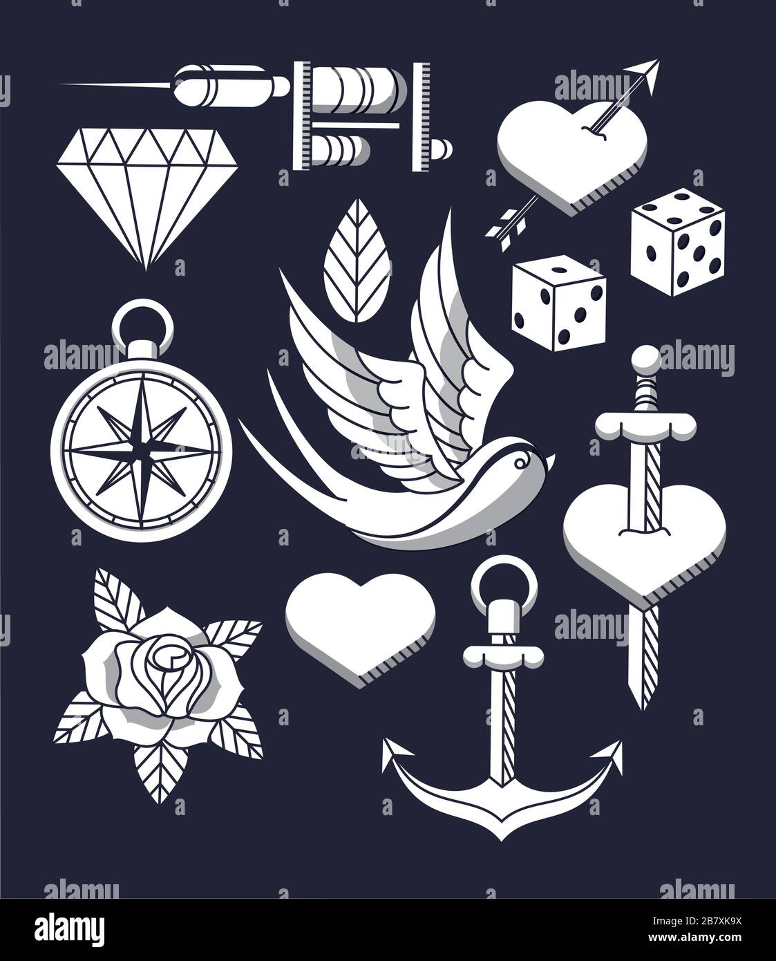 tattoo studio image artistic set icons Stock Vector