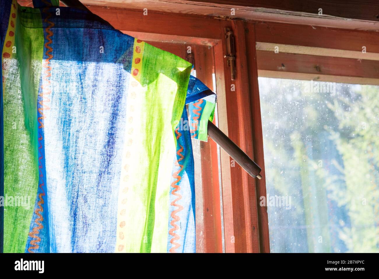 Window Derails Broken curtain rail hanging across a window, indoor close up Stock ...