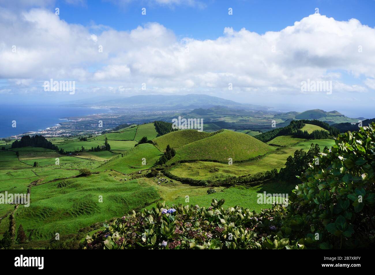 View over the green hills of São Miguel, Azores, Portugal Stock Photo Alamy