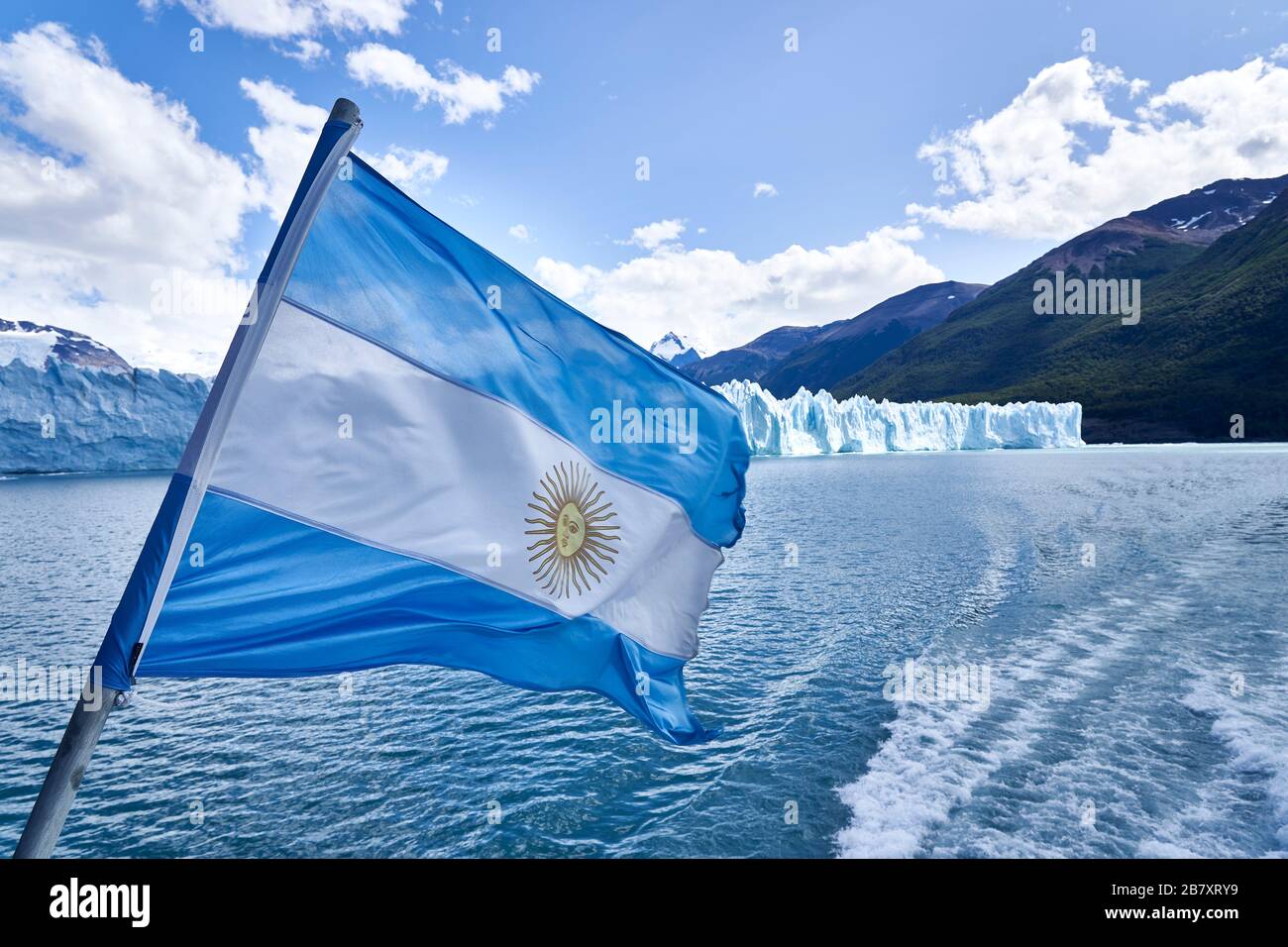 Argentine Flag On Boat At Perito Moreno Glacier Patagonia Sant Cruz Stock Photo Alamy