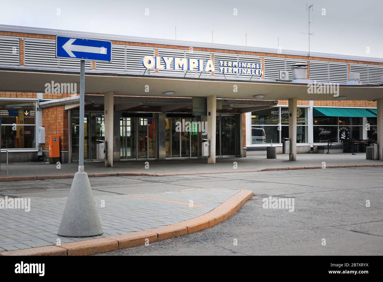 Helsinki, Finland. March 18, 2020. Empty Olympia Terminal. Covid-19 pandemic has a strong impact on the traffic and activities of the Port of Helsinki. Stock Photo