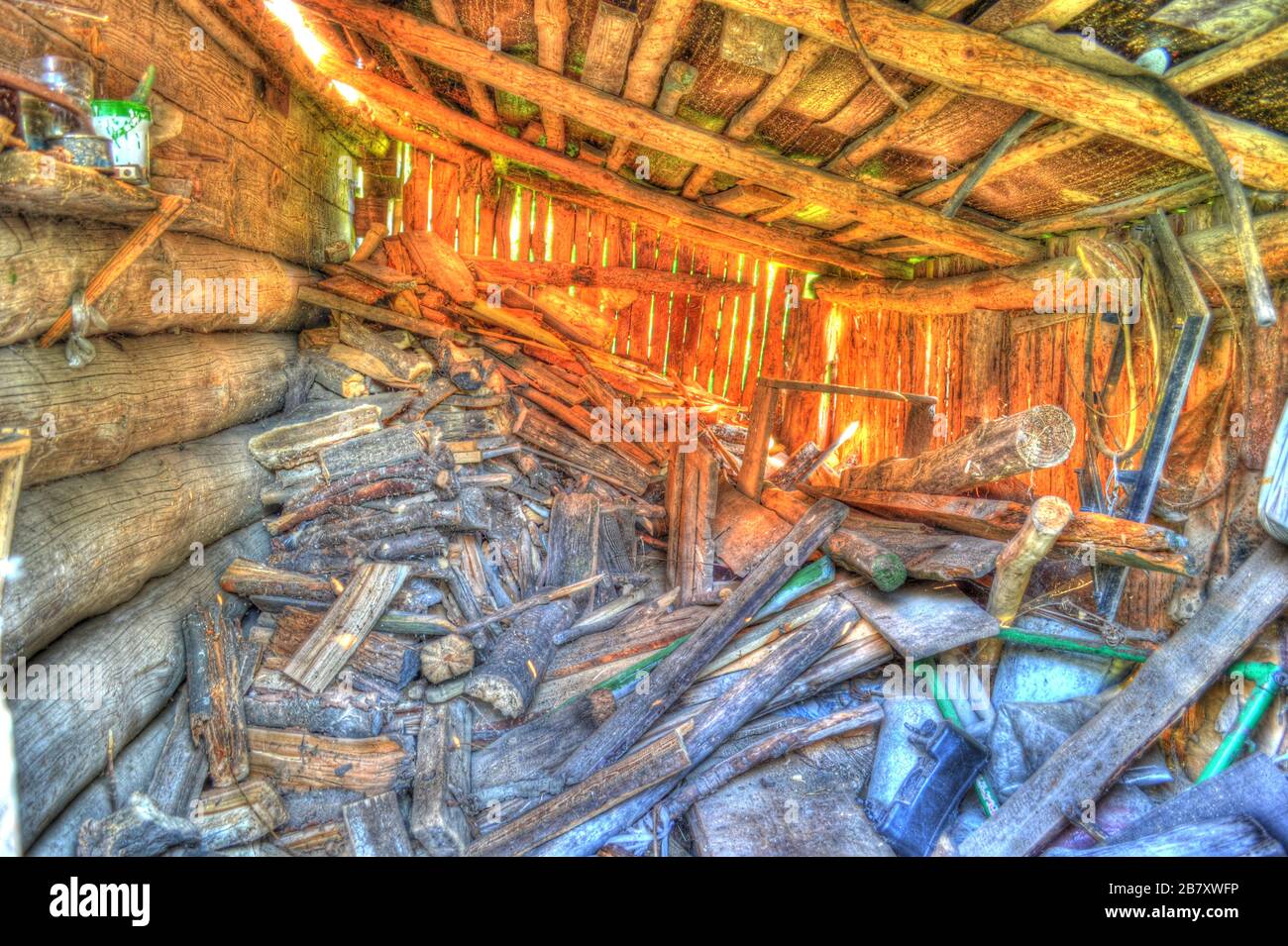 Firewood, bright picture closet in HDR processing Stock Photo