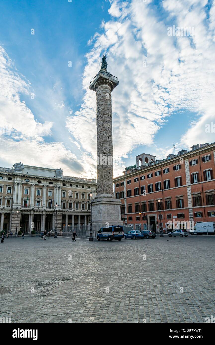 Marble Column of Marcus Aurelius in Piazza Colonna square in Rome ...