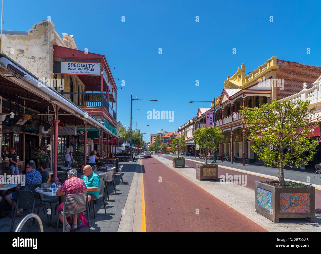 Bars and cafes on South Terrace ("Cappuccino Strip") in the old historic district, Fremantle, Western Australia, Australia Stock Photo