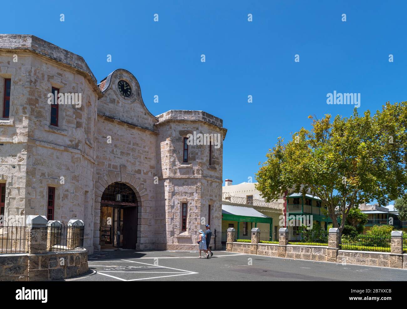 Entrance to historic Fremantle Prison with houses on The Terrace to the right, Fremantle, WA, Australia Stock Photo