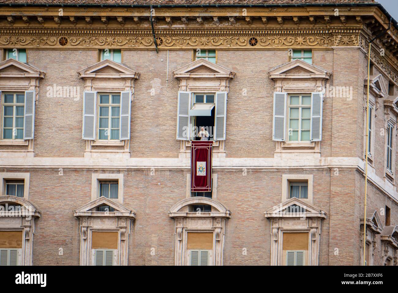 Apostolic palace with blessing Pope Francis in the window in Vatican in ...