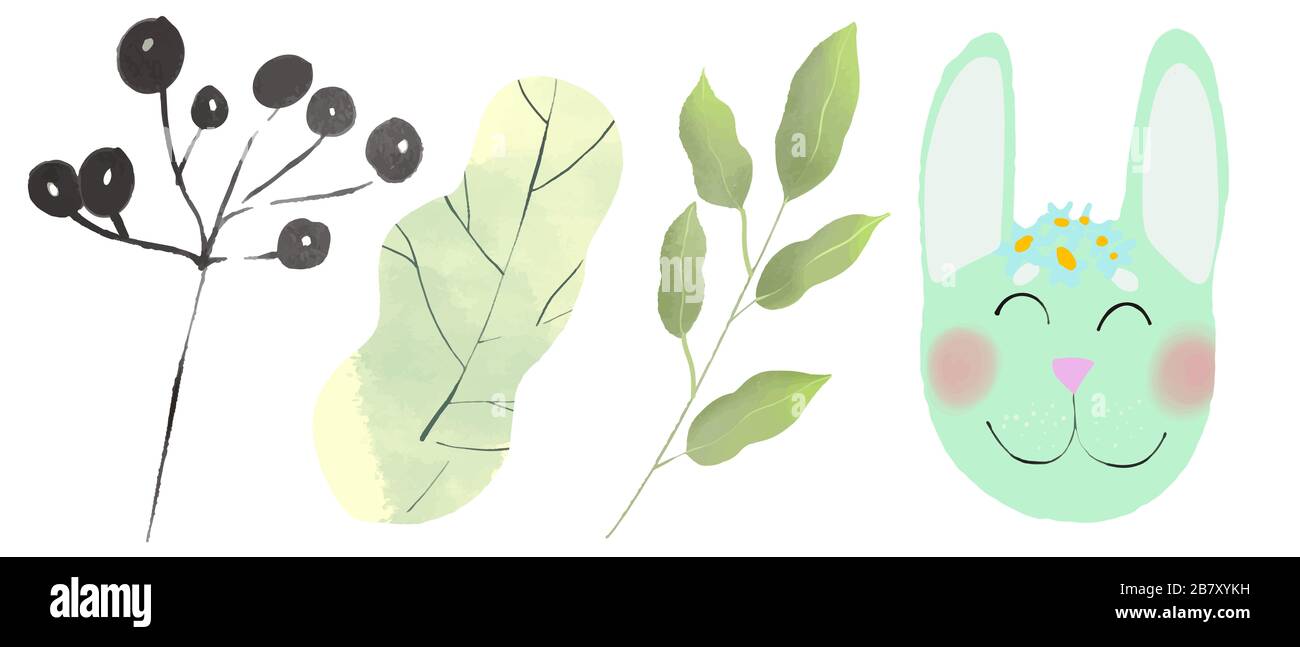 Vintage easter bunnies with eggs and willow branches. illustration Stock Photo Alamy