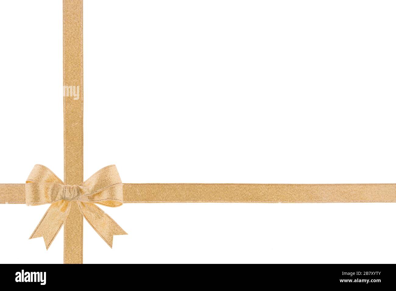 Golden ribbon with a bow on white background Stock Photo - Alamy