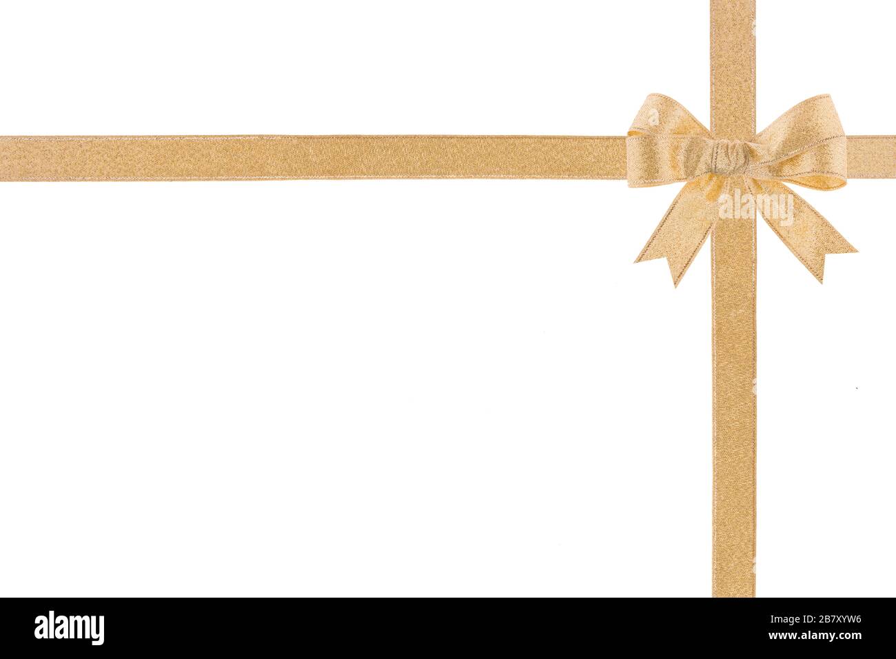 Golden ribbon with a bow on white background Stock Photo - Alamy