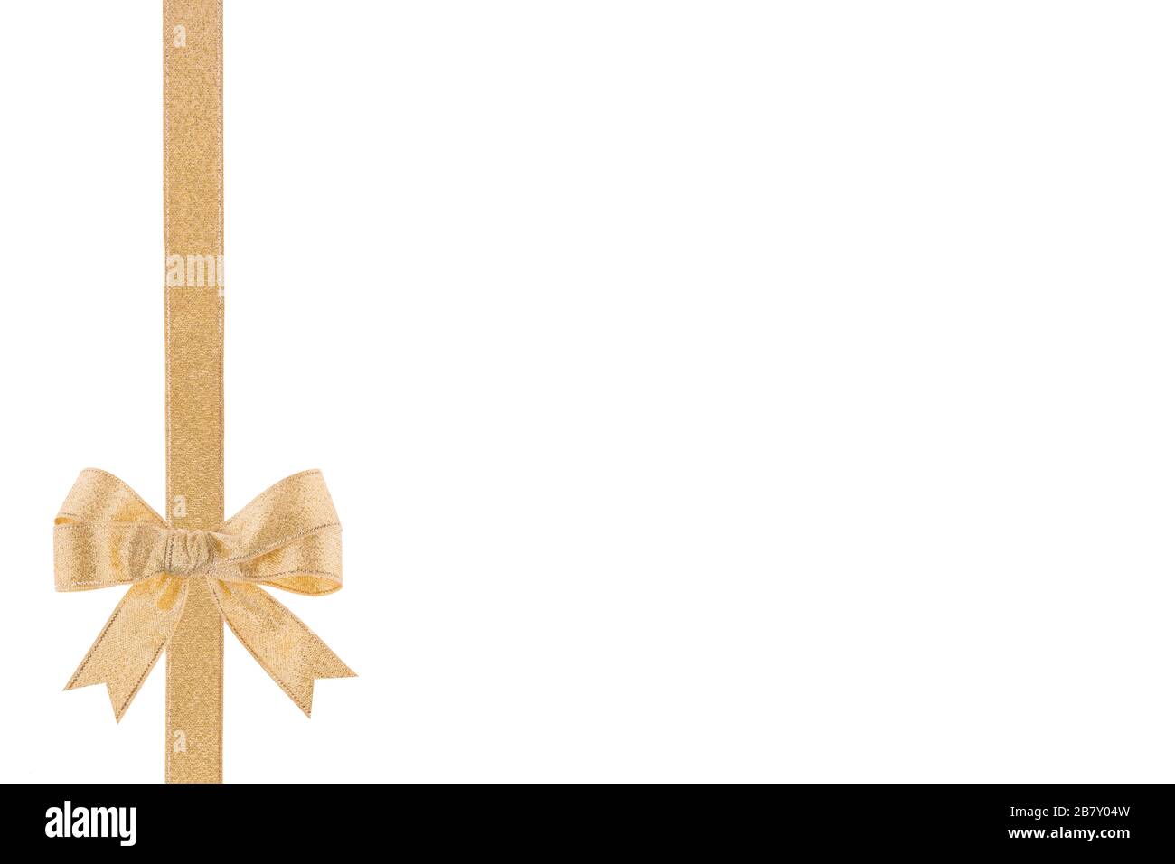 Golden ribbon with a bow on white background Stock Photo - Alamy