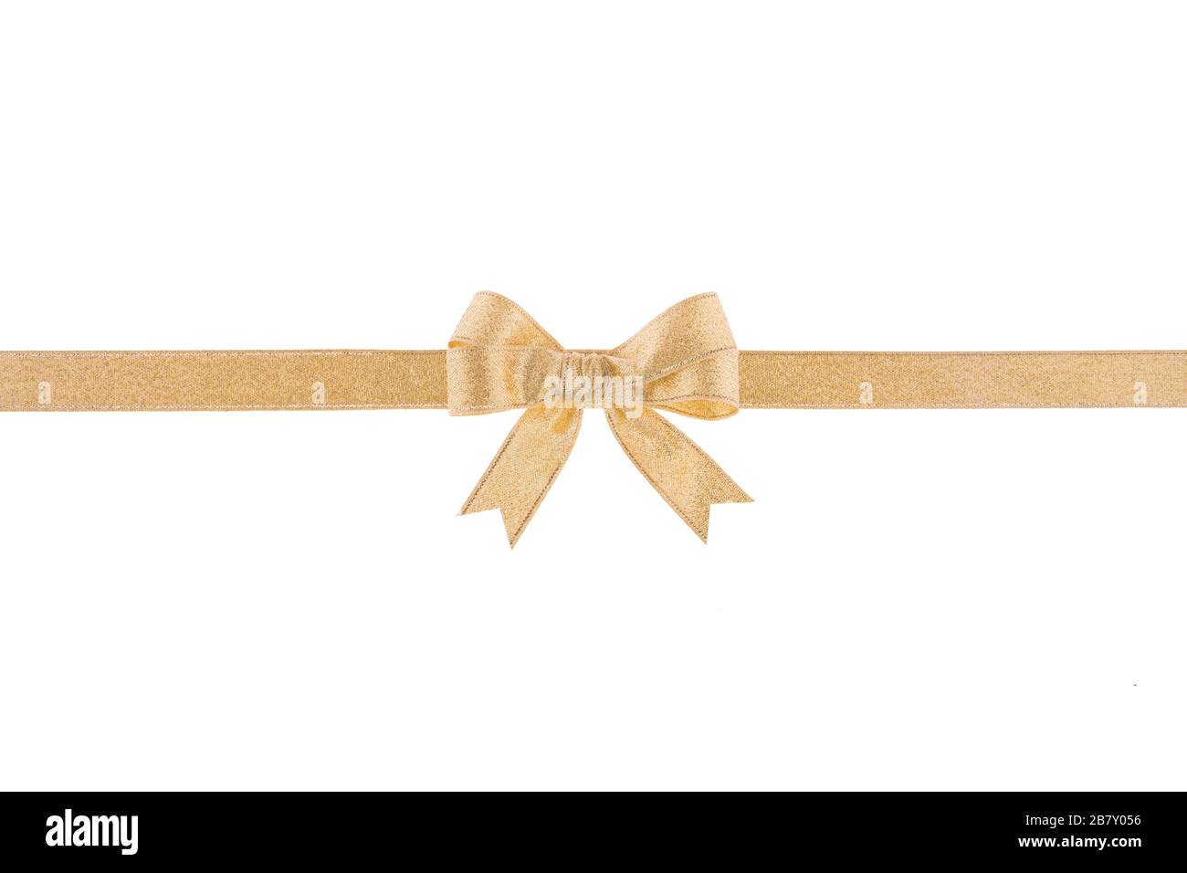 Golden ribbon with a bow on white background Stock Photo - Alamy