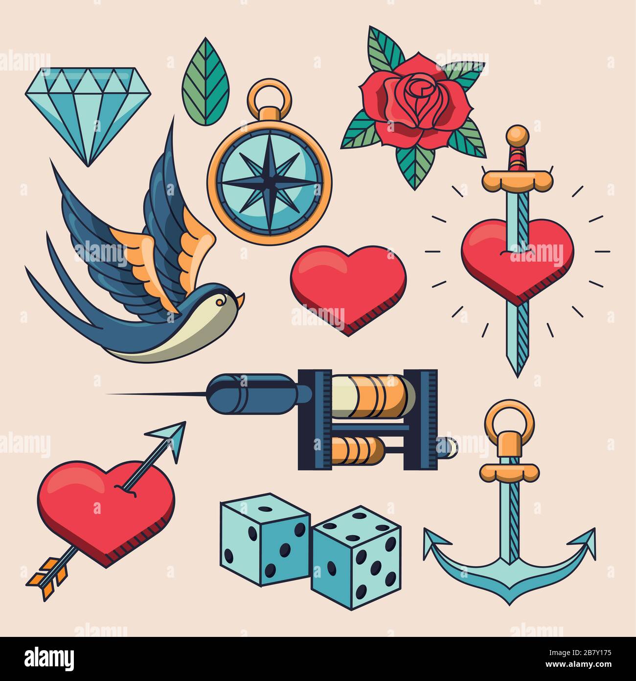 tattoo studio image artistic set icons Stock Vector