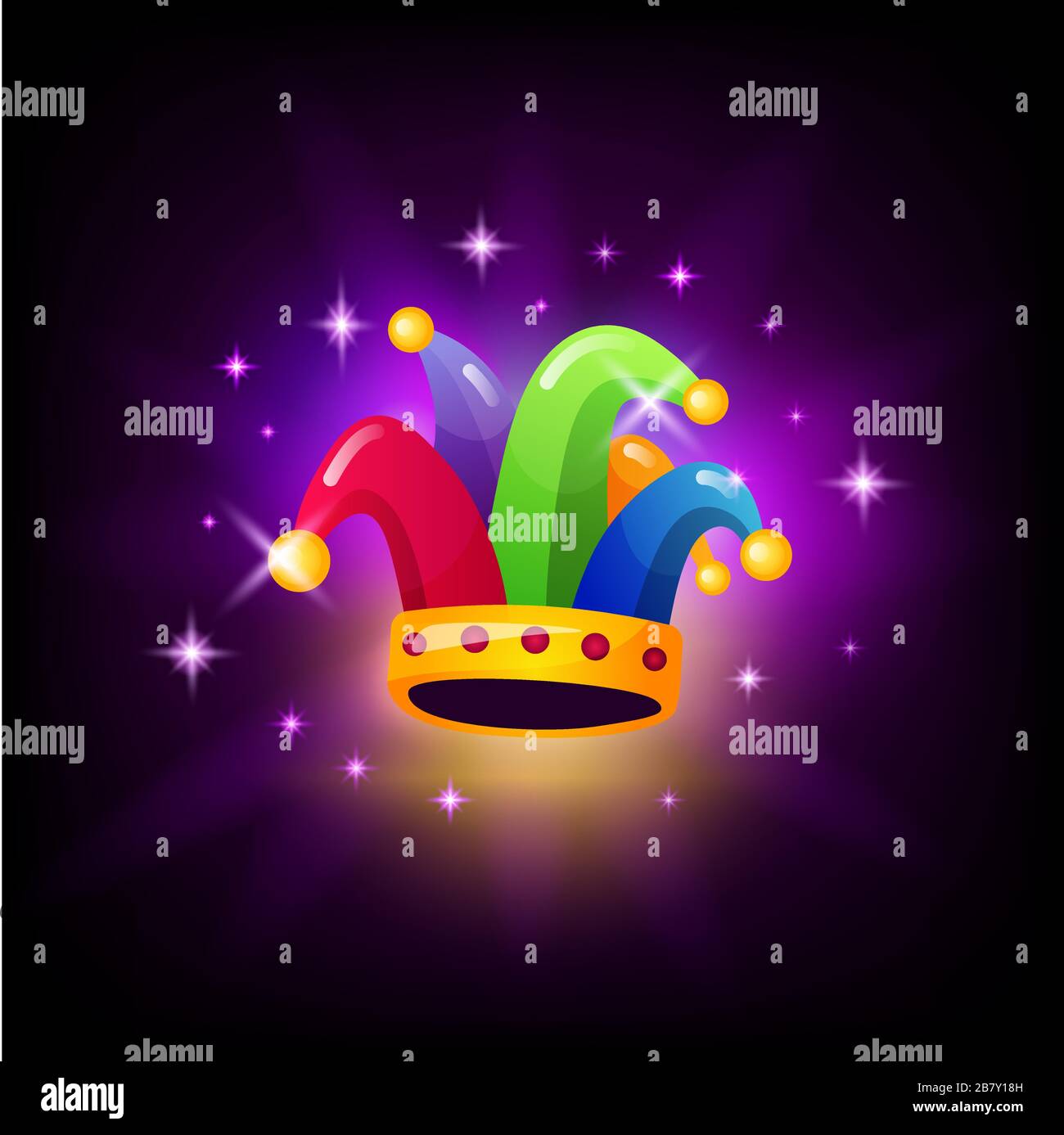 Colorful jester cap with bells icon for slot machine Stock Vector