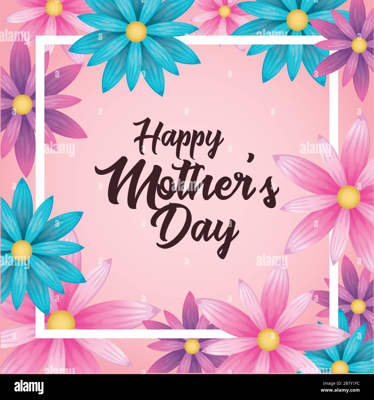 happy mothers day card with flowers square frame Stock Vector Image ...