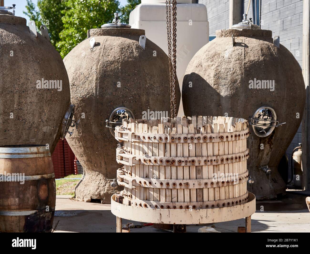 Wine making equipment near Mendoza, Uco Valley, Argentina. Stock Photo