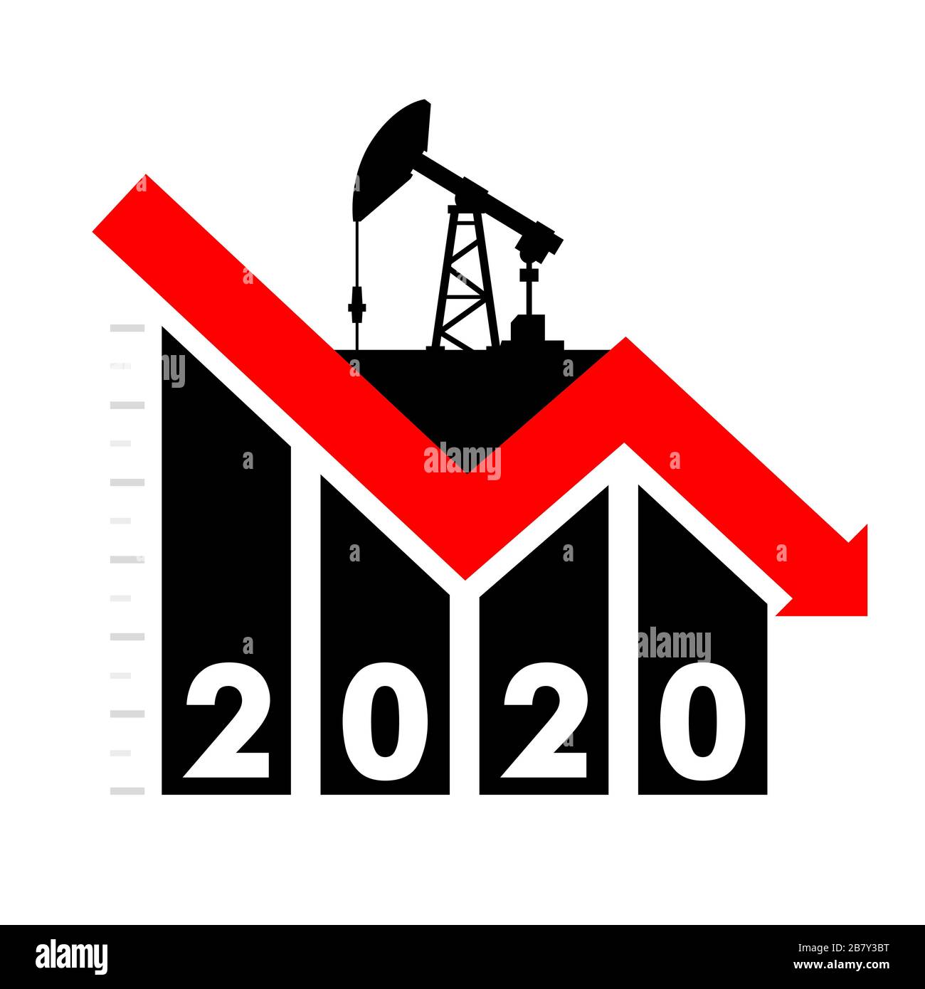 concept of world falling oil prices. Graph with a red down arrow, falling value. vector