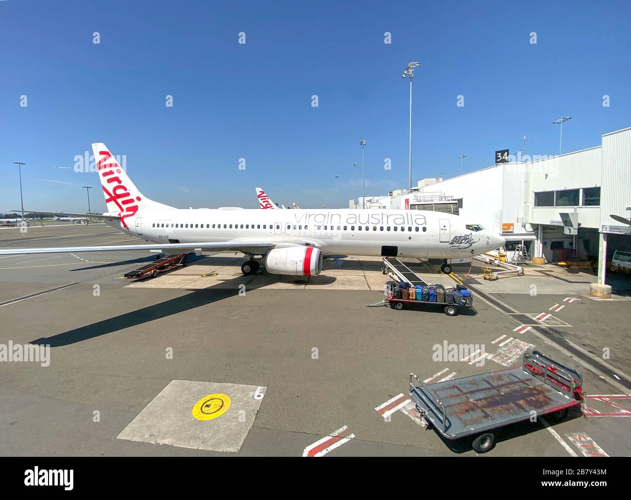 Virgin Australia Boeing 737-8FE aircraft at gate, Melbourne Airport, Tullamarine, Melbourne, Victoria, Australia Stock Photo