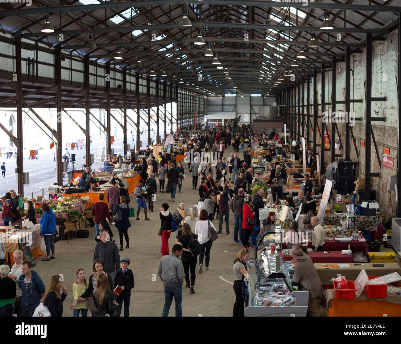 Crowd of people at Carriageworks Farmers Market, Sydney Stock Photo