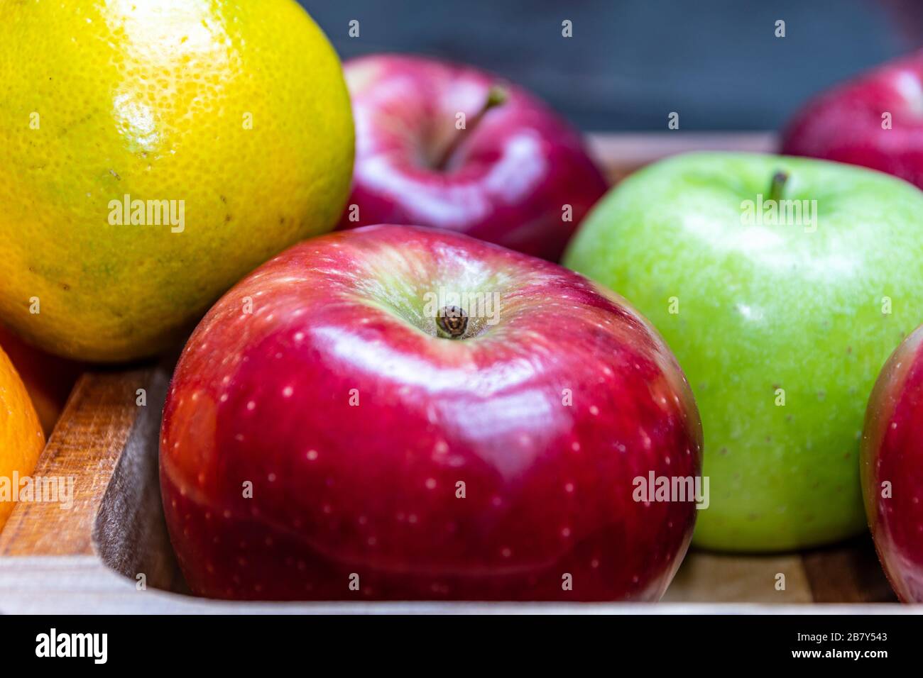 various raw and fresh fruits for dessert Stock Photo