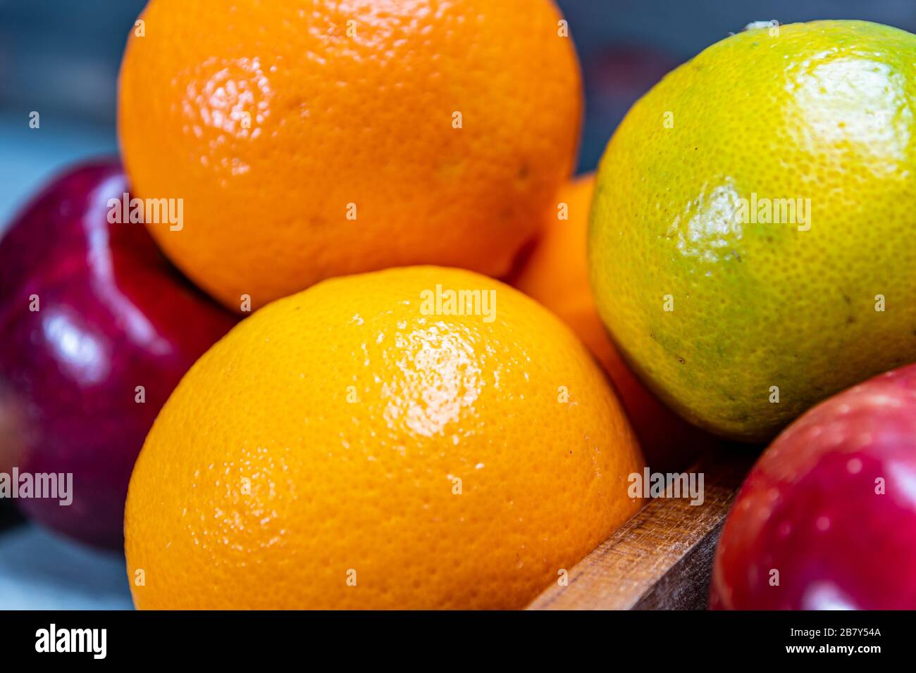 various raw and fresh fruits for dessert Stock Photo