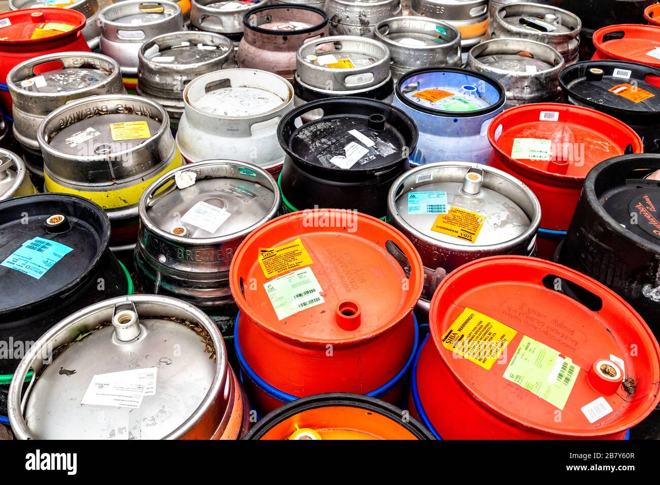 Beer kegs view from above Stock Photo