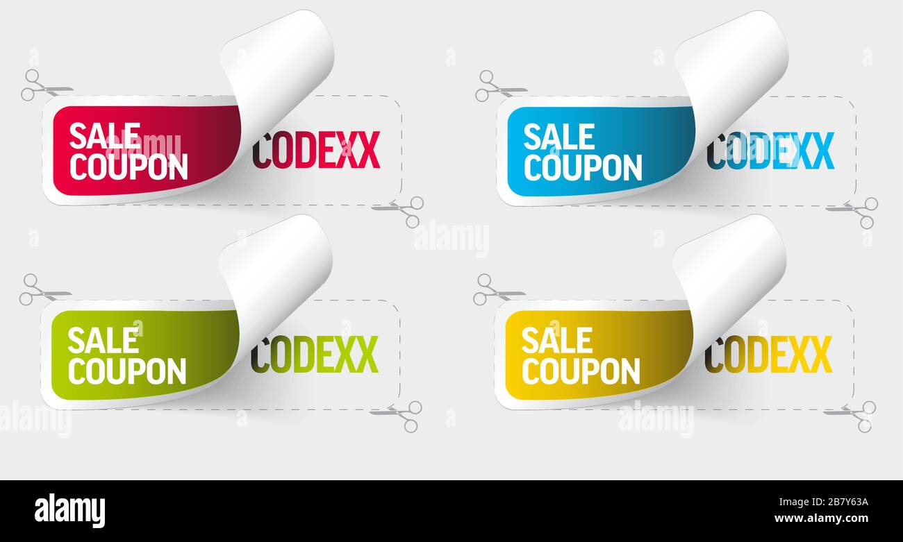 Set of sticker templates displaying the sale coupon code numbers red