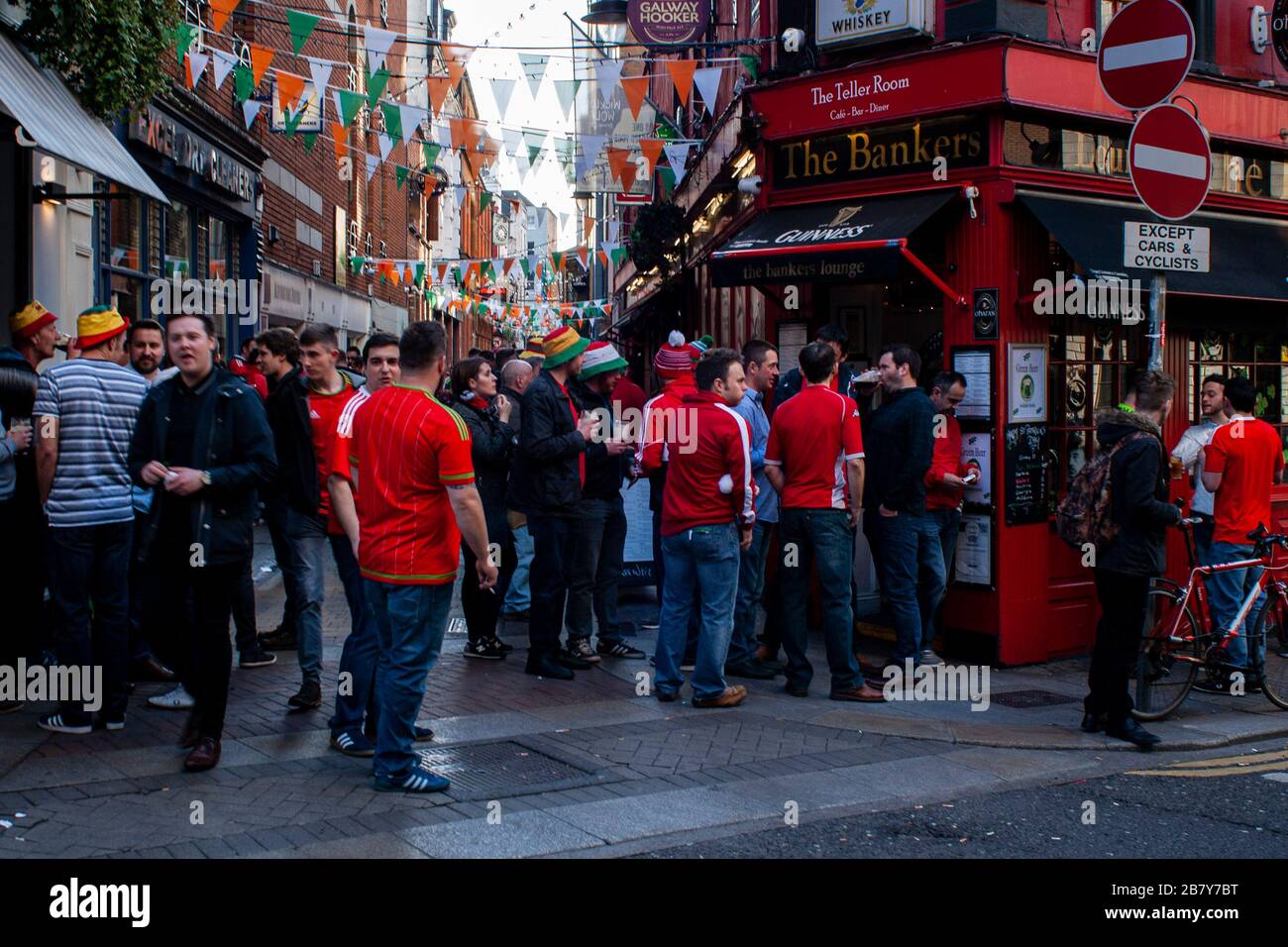 Welsh Football Fans outside The Bankers pub in Dublin ahead of the Republic of Ireland v Wales